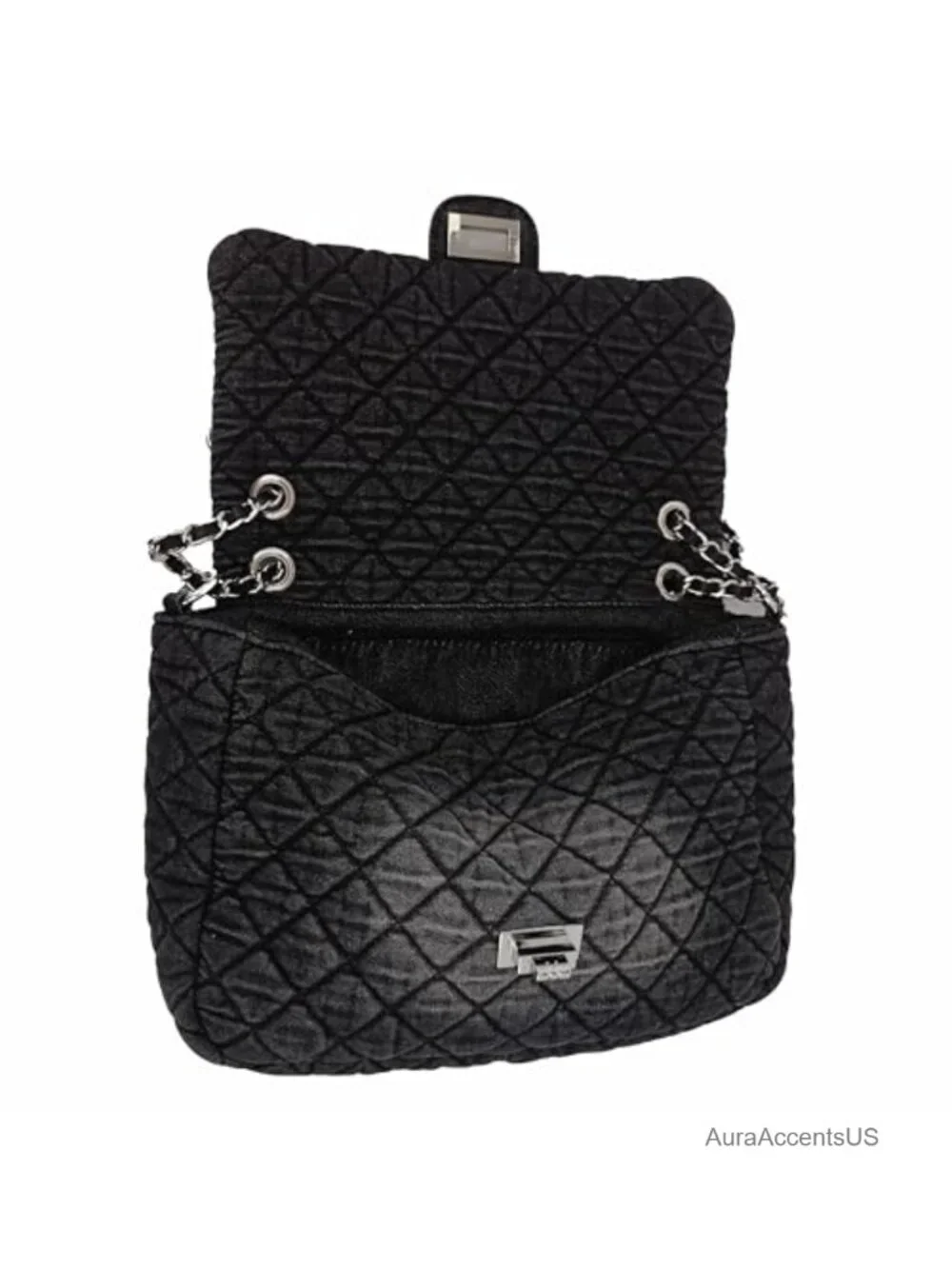 Quilted Washed Denim Hobo Bag Women Lightweight Double Chain Shoulder Padded